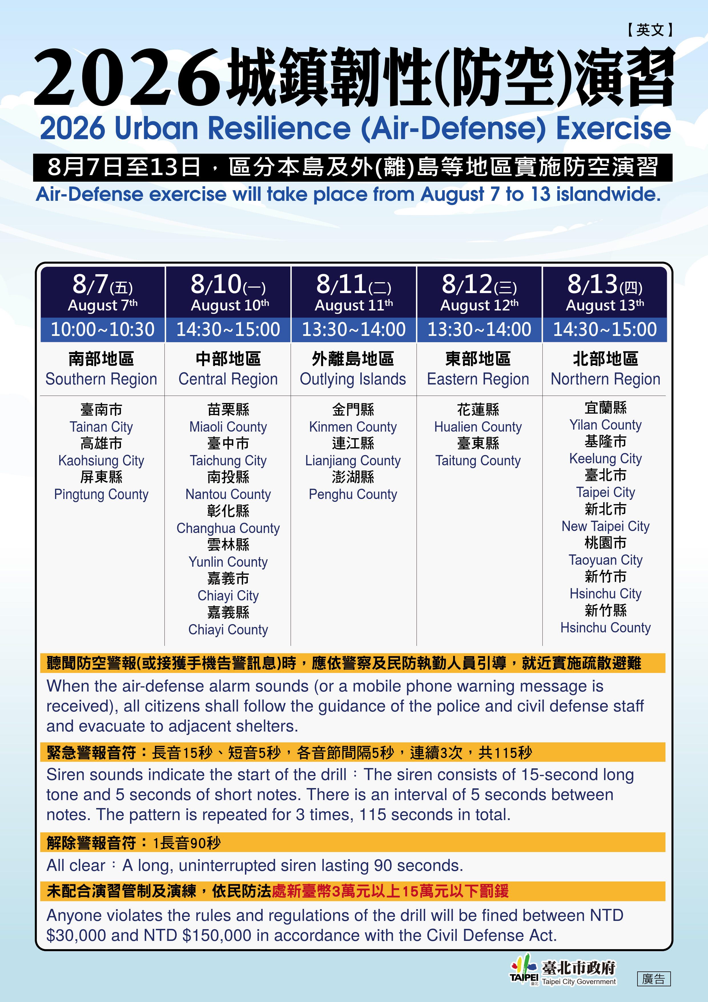 【2026 Urban Resilience (Air Defense) Exercises Announcement】