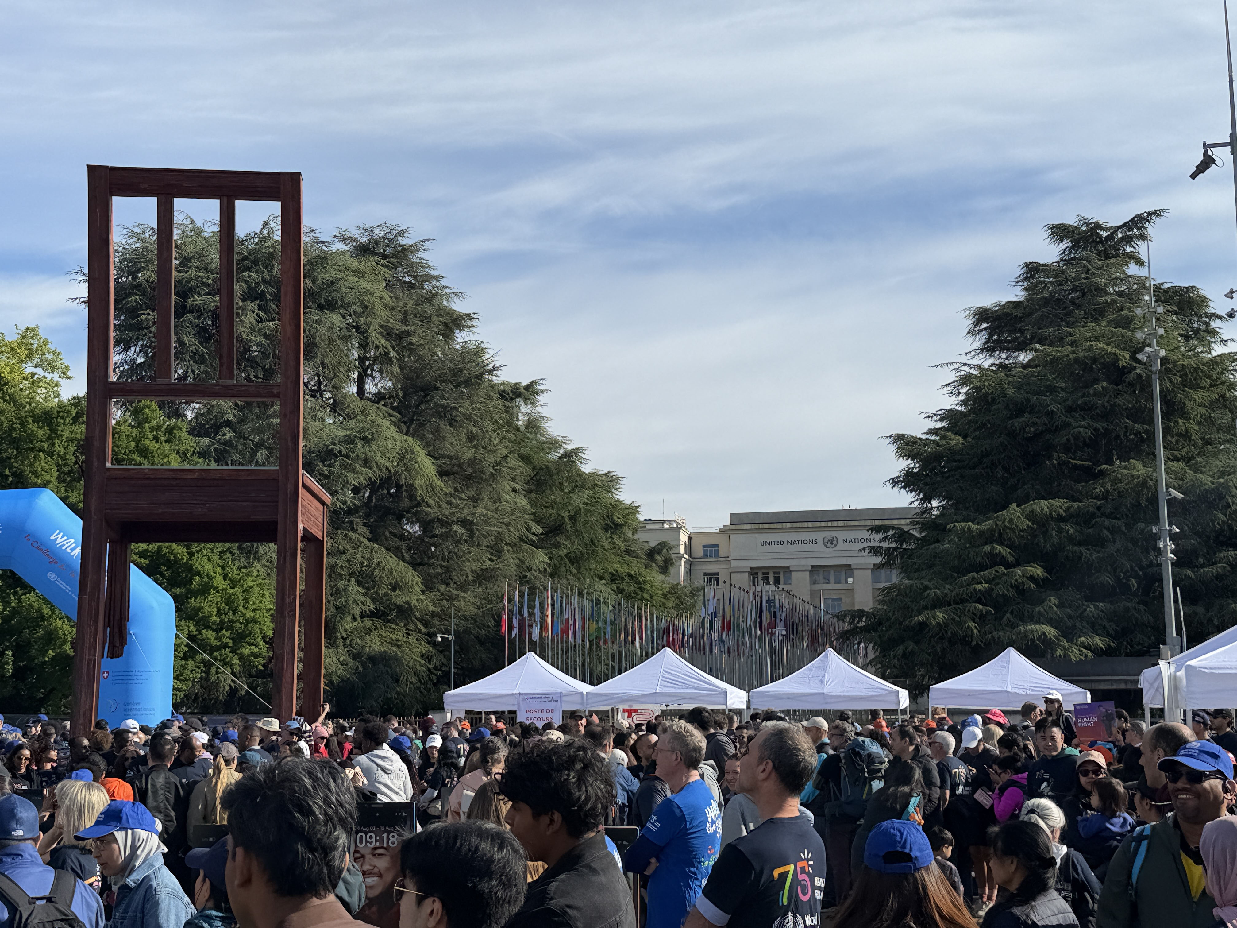 The “Broken Chair” landmark by the Palais des Nations, Geneva — venue of the 79th World Health Assembly. (Source: photo by  Prof. Liu)